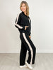 Modal Scuba Striping Zip-Up Jacket with Matching Pants in BLACK/CREAM