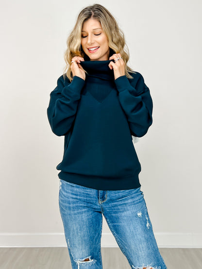 Modal Scuba Luxe Turtleneck Sweatshirt in Teal Navy