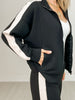 Modal Scuba Striping Zip-Up Jacket with Matching Pants in BLACK/CREAM