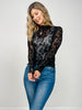 Long Sleeve Velvet Lace Top Black