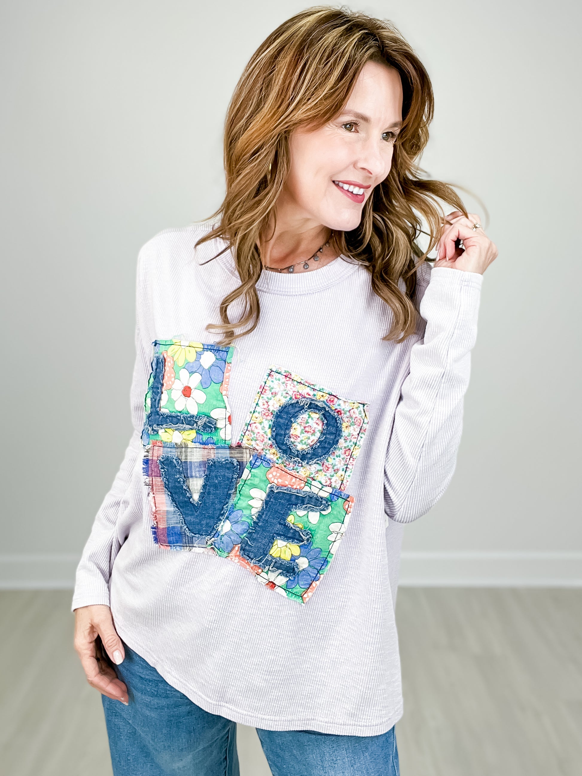 Love Patch Ribbed Knit Mineral Washed Top