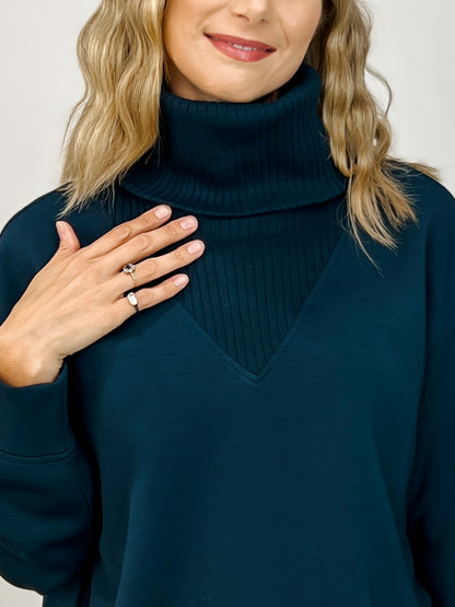 Modal Scuba Luxe Turtleneck Sweatshirt in Teal Navy