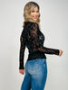 Long Sleeve Velvet Lace Top Black