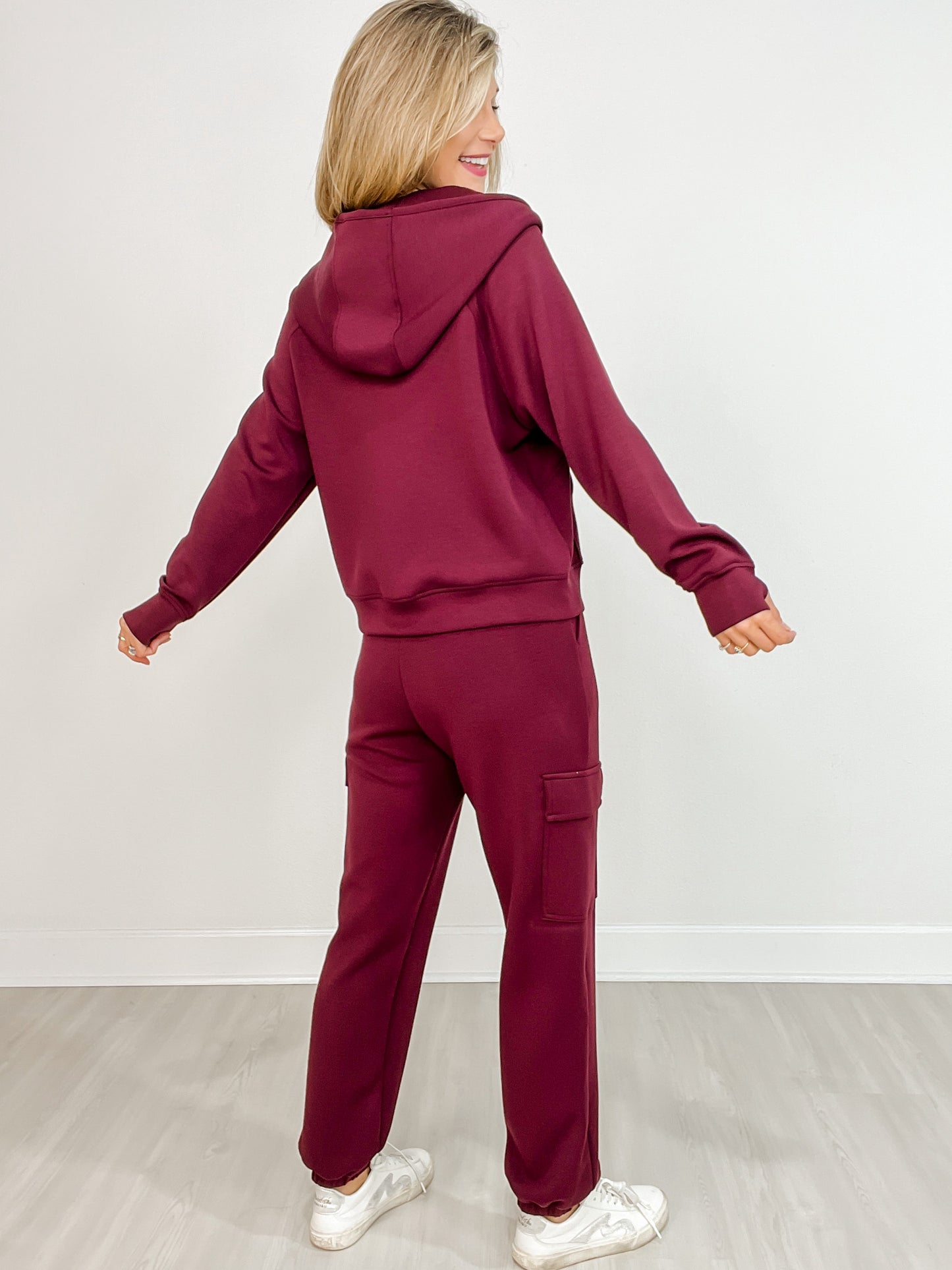 Scuba Quarter Zip Hoodie Jacket with Matching Pants in WINE