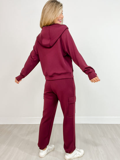 Scuba Quarter Zip Hoodie Jacket with Matching Pants in WINE