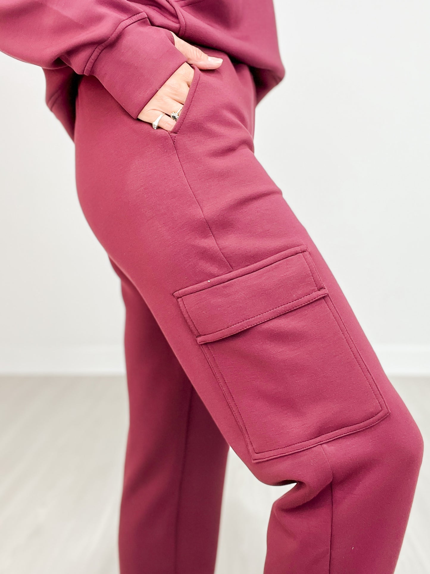 Scuba Quarter Zip Hoodie Jacket with Matching Pants in WINE