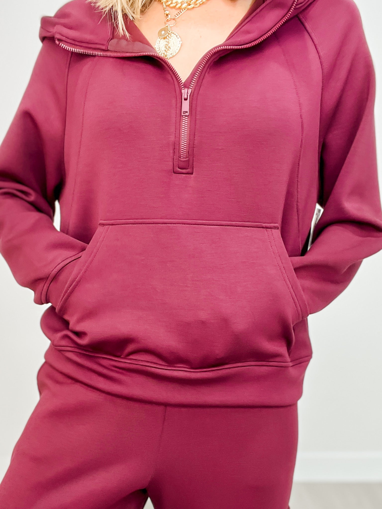 Scuba Quarter Zip Hoodie Jacket with Matching Pants in WINE