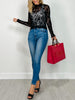 Long Sleeve Velvet Lace Top Black