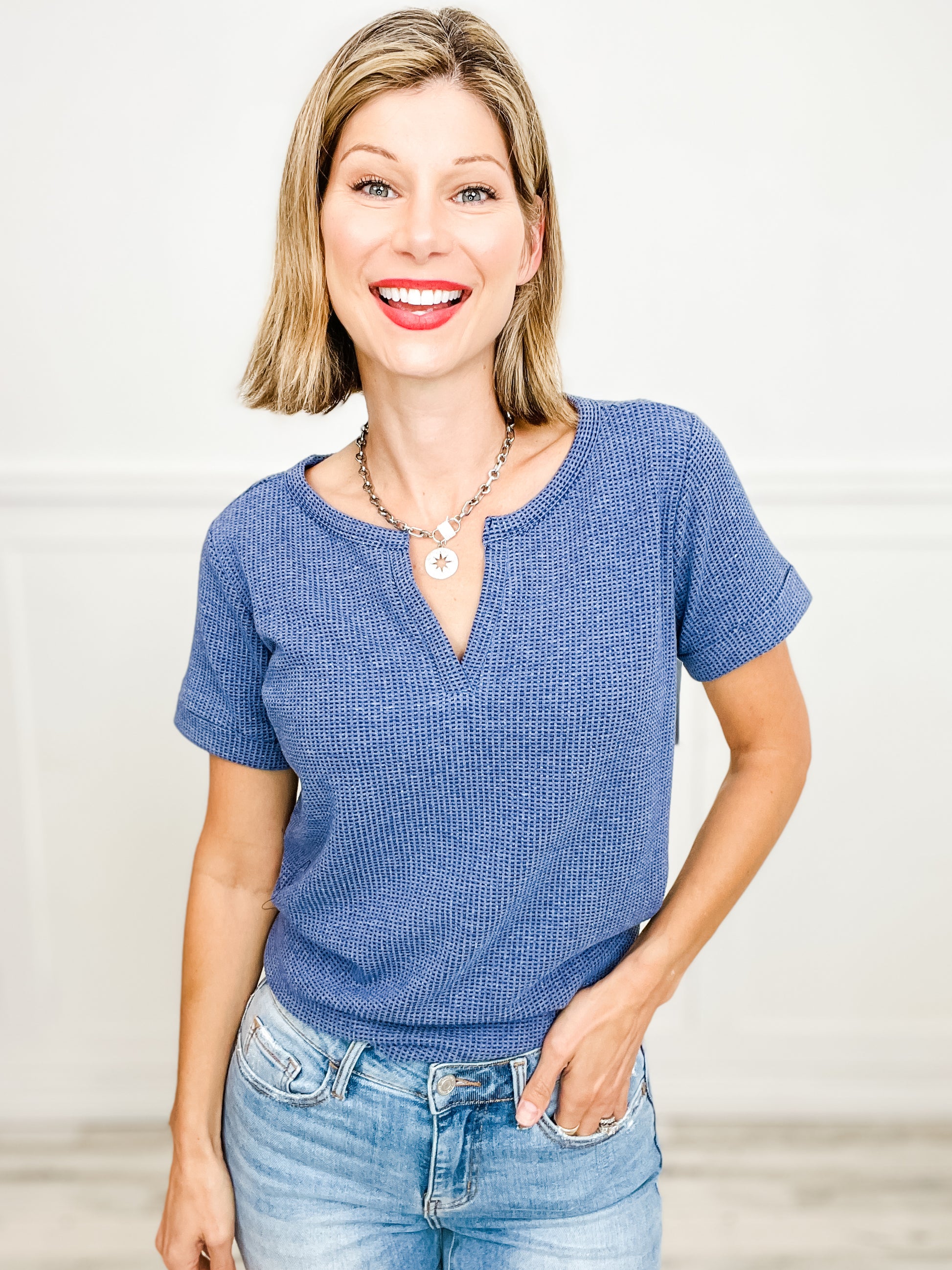 Melage Baby Waffle V-Neckline Short Sleeve Top - Group B