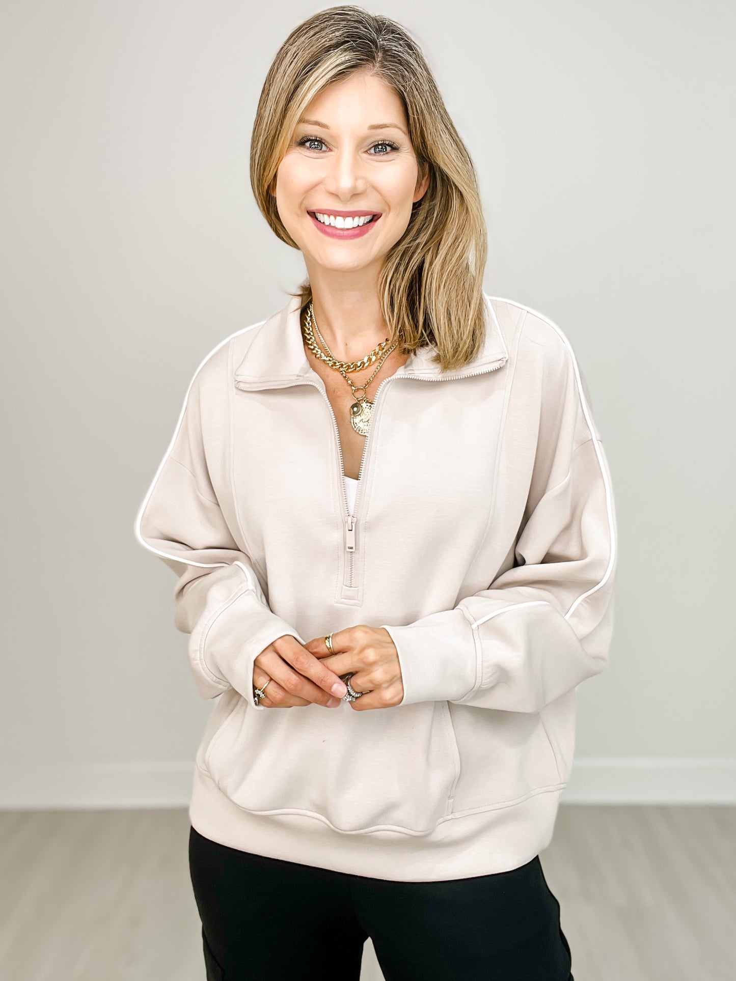Modal Scuba Piping Quarter Zip Pullover
