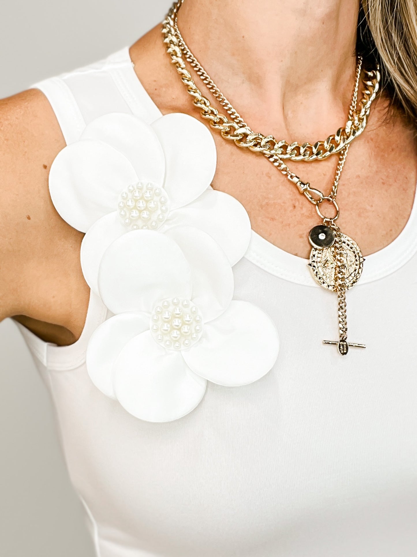 Solid Floral Embellished Tank Top