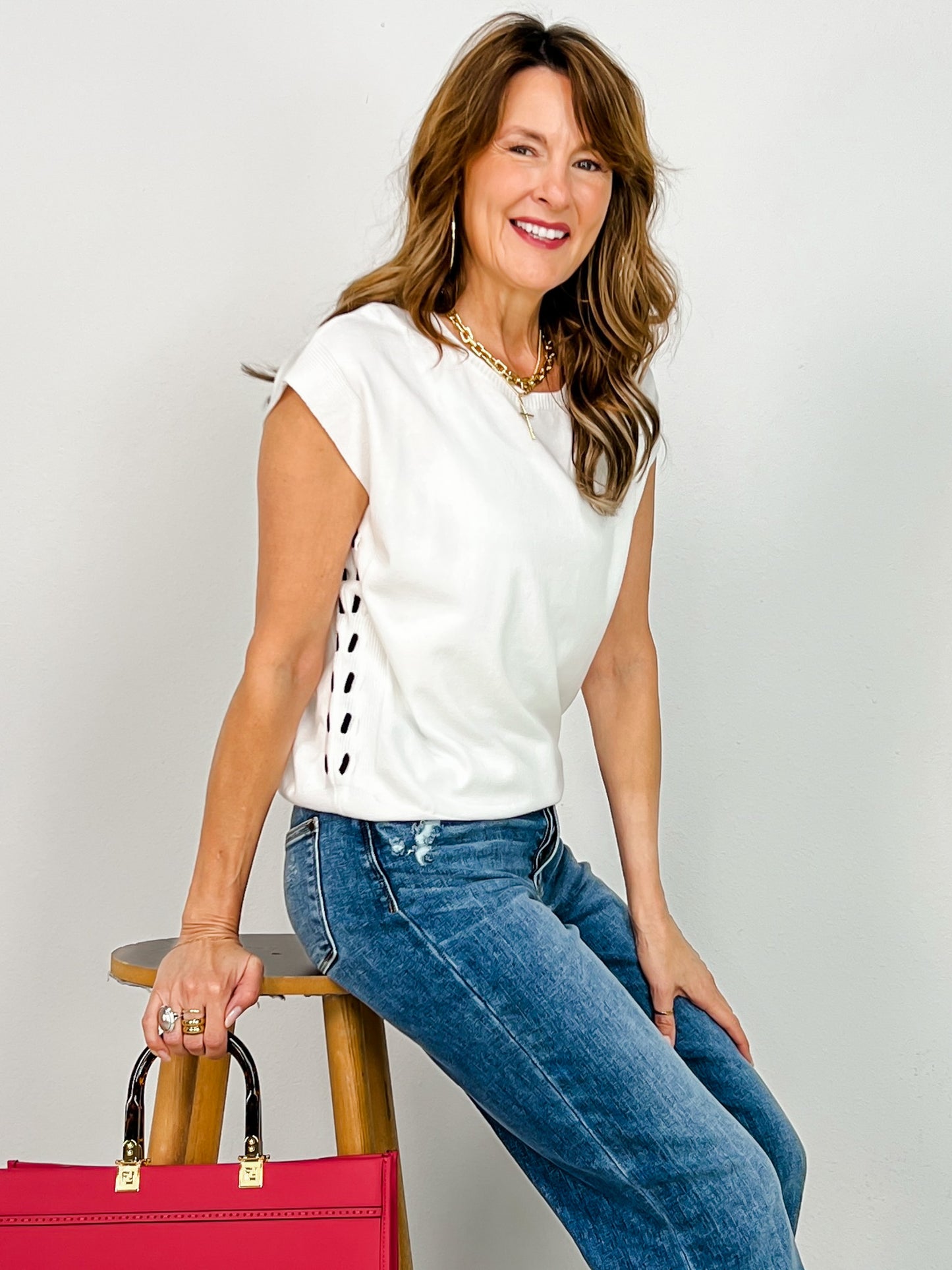 Relaxed Fit Short Sleeve Solid Knit Top