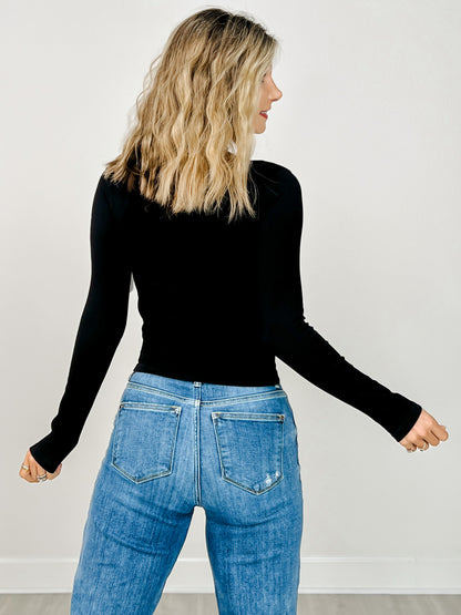 Long Sleeve Ribbed Scoop Neck Top