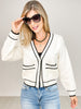 Button Front Cardigan Top with Contrast Color Lining
