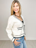 Button Front Cardigan Top with Contrast Color Lining