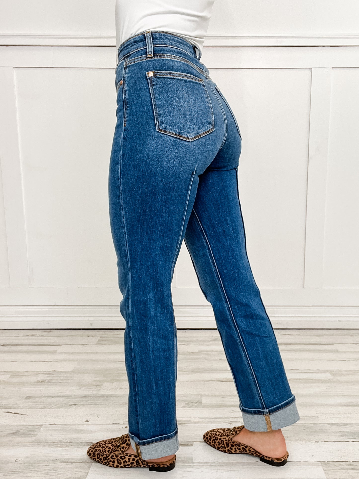 Judy Blue BETTER THAN REVENGE Hi-Rise Seam Detail and Cuffed Straight Jeans