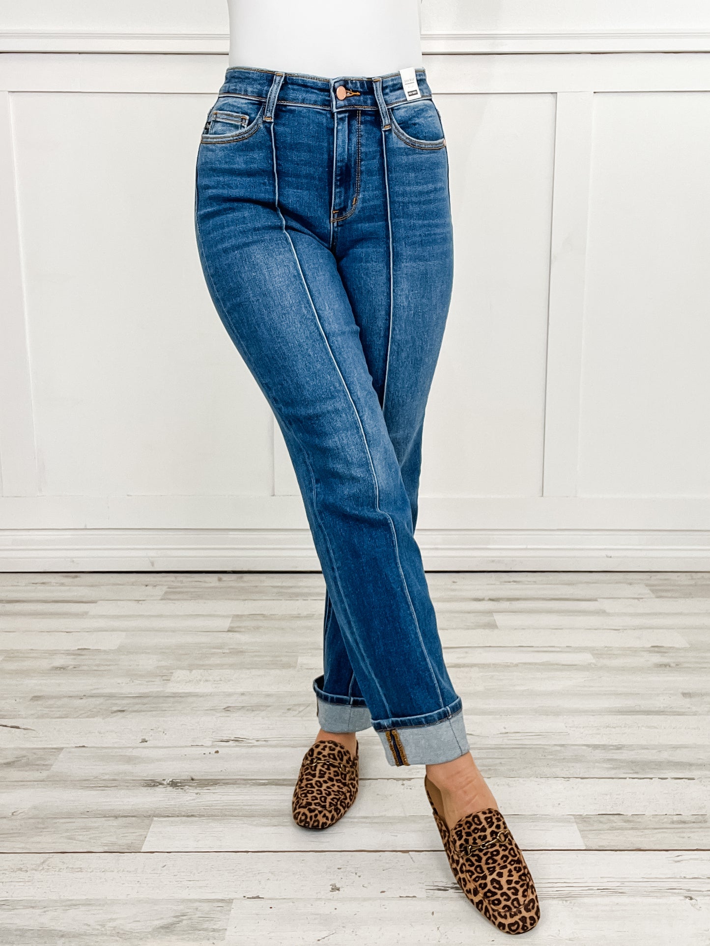 Judy Blue BETTER THAN REVENGE Hi-Rise Seam Detail and Cuffed Straight Jeans