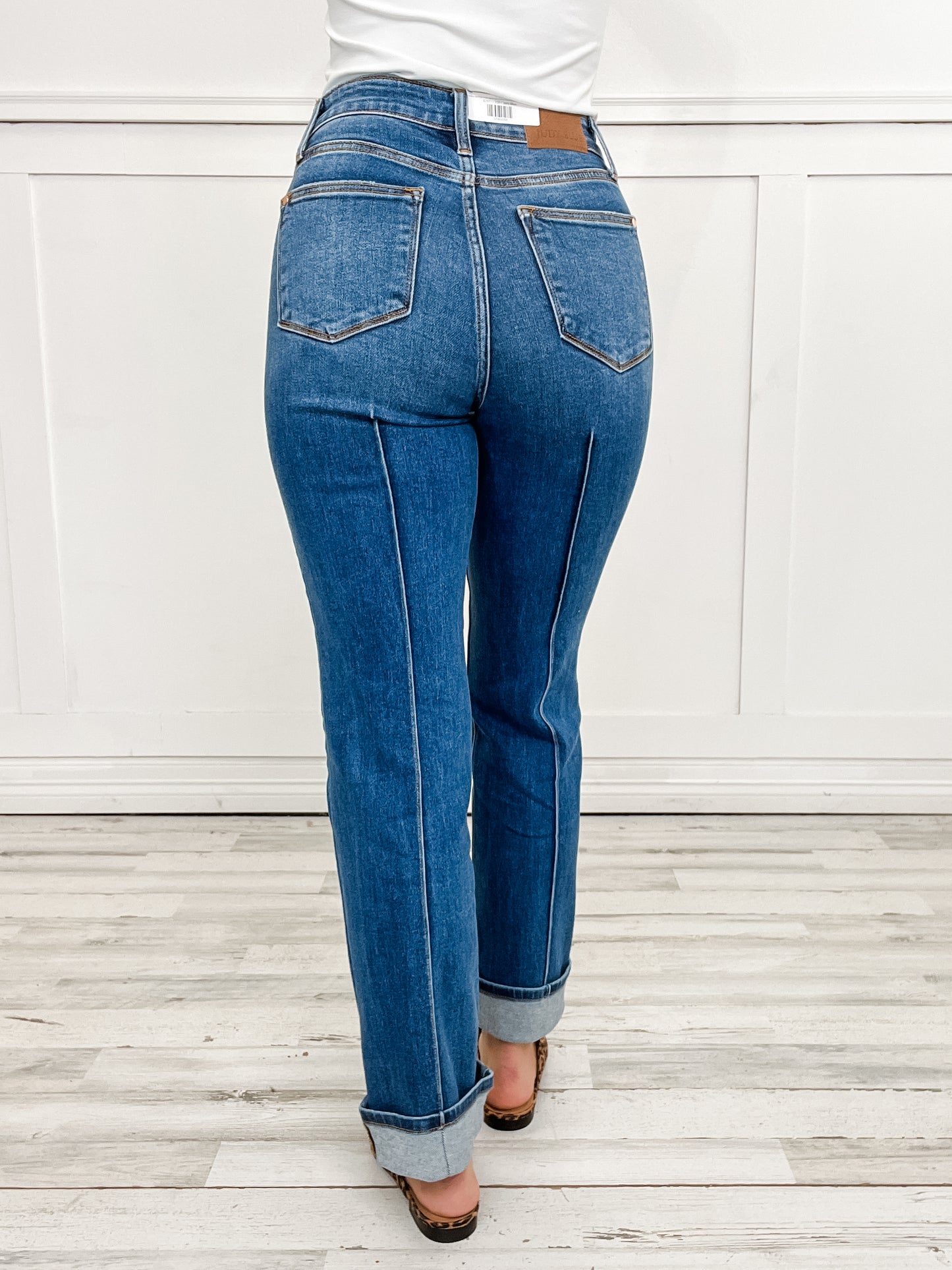 Judy Blue BETTER THAN REVENGE Hi-Rise Seam Detail and Cuffed Straight Jeans