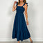 Dark Denim Ruffle Strap Smocked Midi Dress