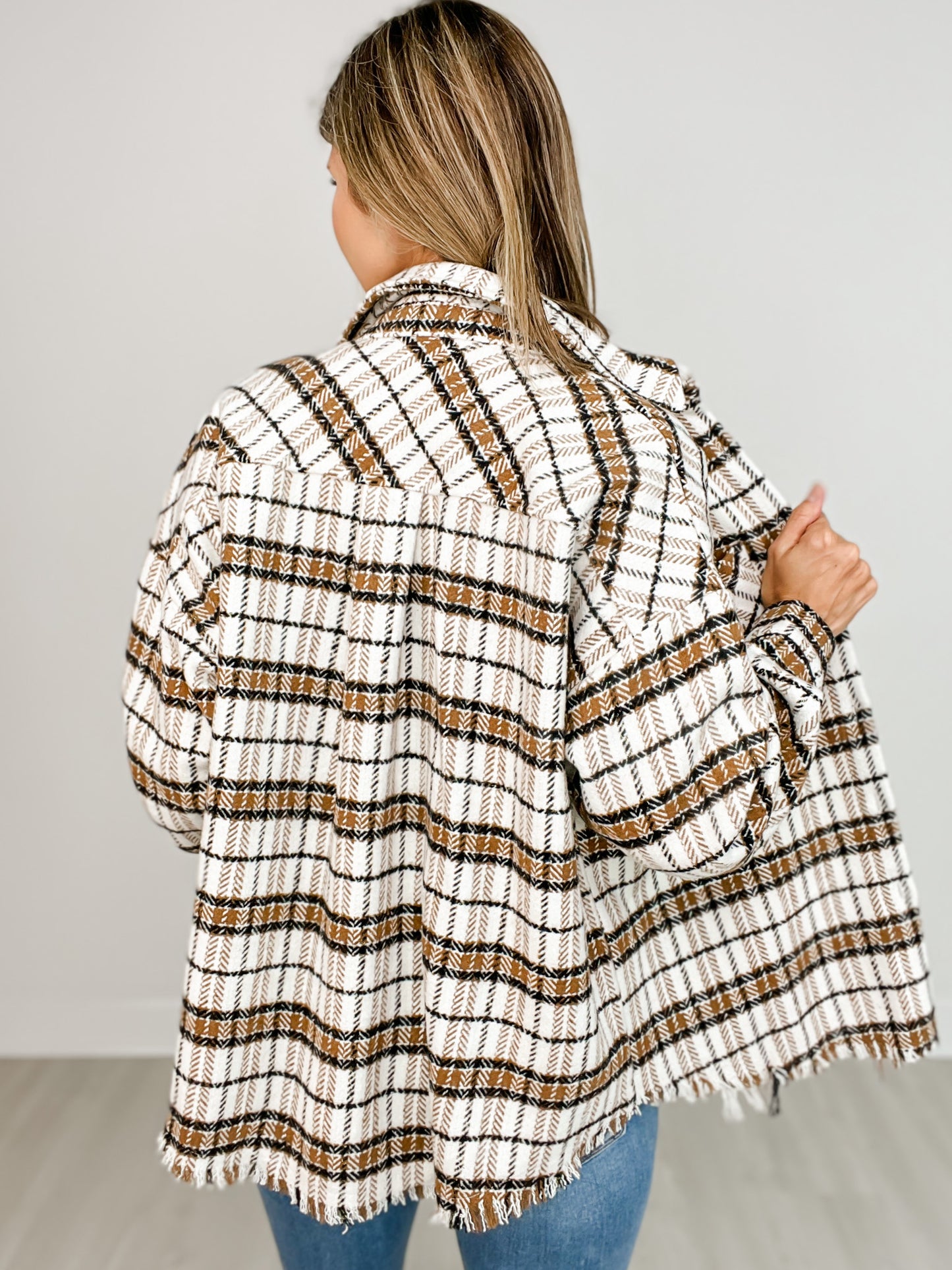Long Sleeve Button Down Plaid Woven Shacket