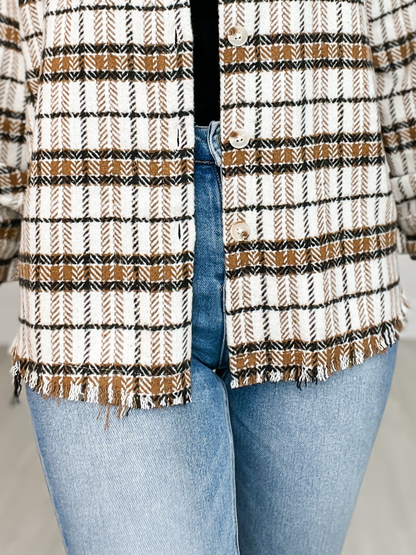 Long Sleeve Button Down Plaid Woven Shacket