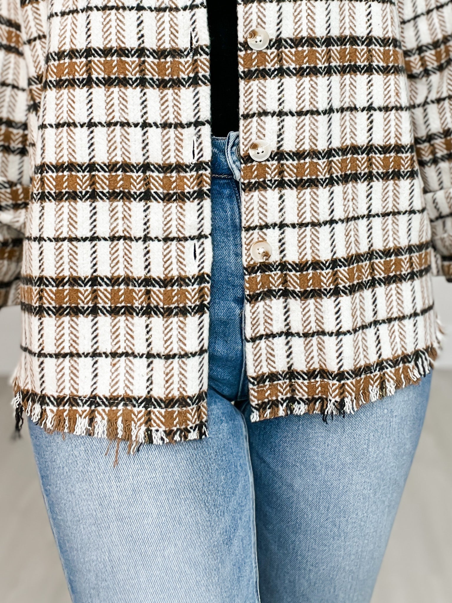 Long Sleeve Button Down Plaid Woven Shacket