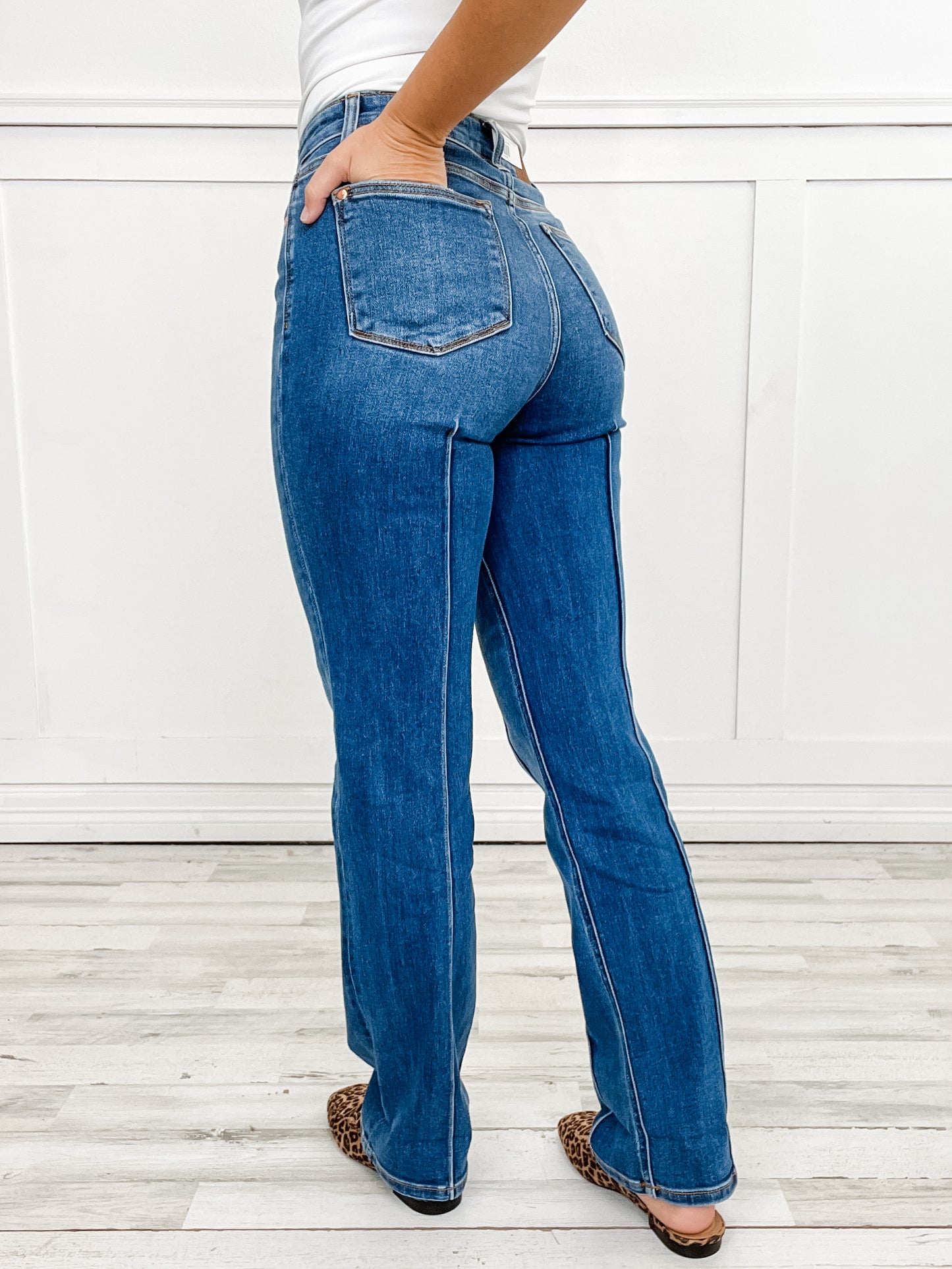 Judy Blue BETTER THAN REVENGE Hi-Rise Seam Detail and Cuffed Straight Jeans