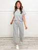 Textured Short Sleeve Top with Matching Elastic Waist Pants in Heather Grey