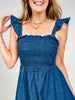 Dark Denim Ruffle Strap Smocked Midi Dress