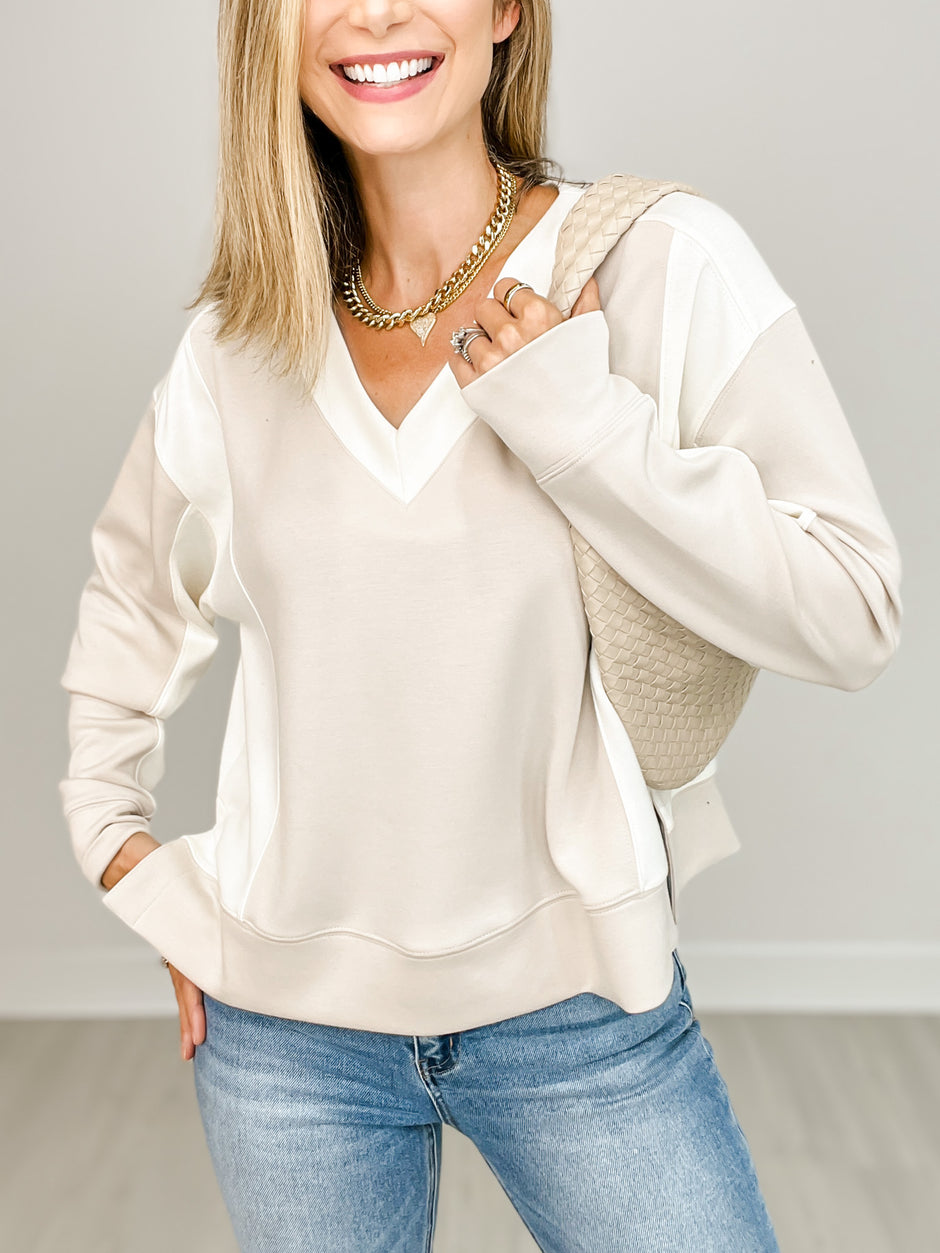 Long Sleeve Solid Knit V-Neck Pullover