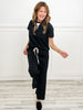 Textured Short Sleeve Top with Matching Elastic Waist Pants in Black