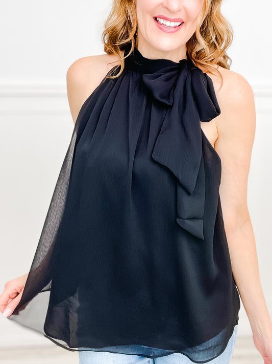 Way You Look Tonight Flowy Sleeveless Top w/Tie Neck