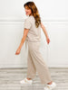 Textured Short Sleeve Top with Matching Elastic Waist Pants in Taupe