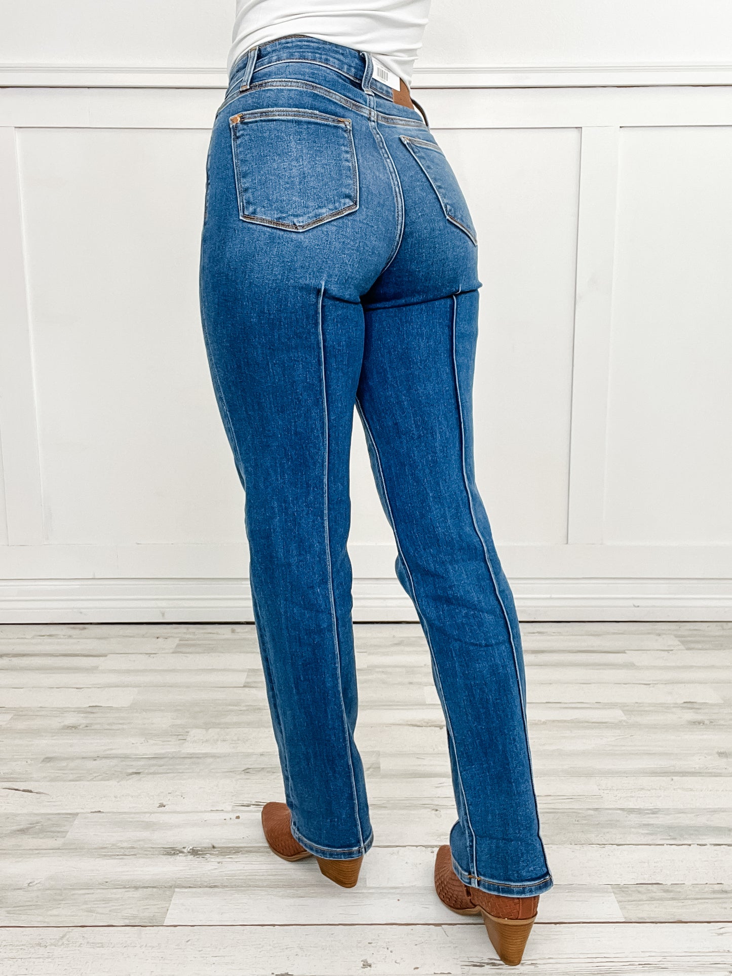 Judy Blue BETTER THAN REVENGE Hi-Rise Seam Detail and Cuffed Straight Jeans