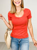 Notched Scoop Neck Short Sleeve Knit Top