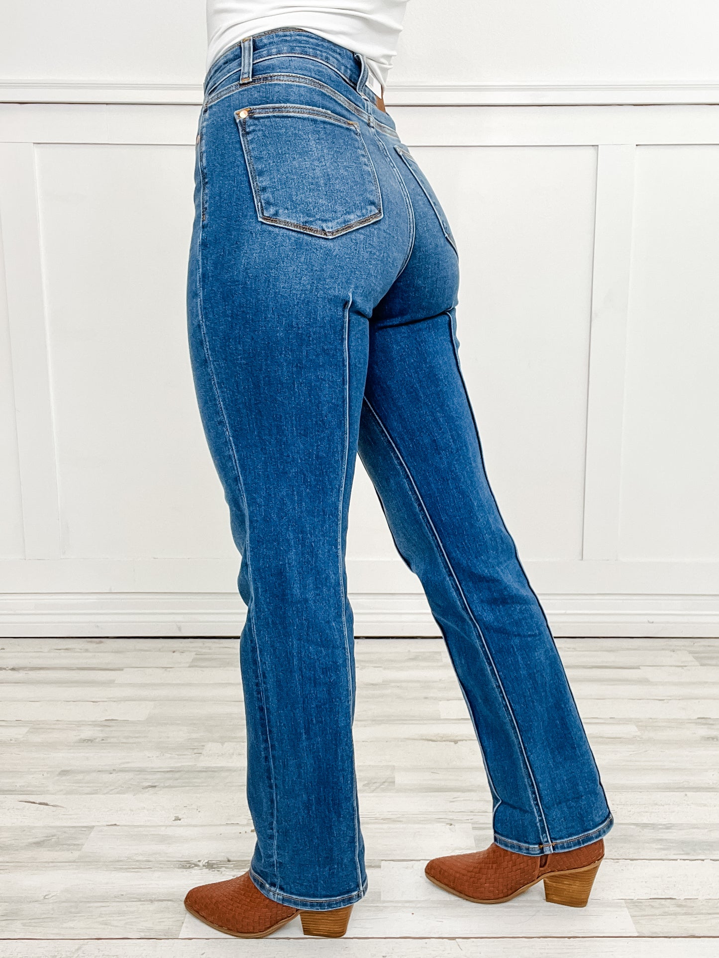 Judy Blue BETTER THAN REVENGE Hi-Rise Seam Detail and Cuffed Straight Jeans