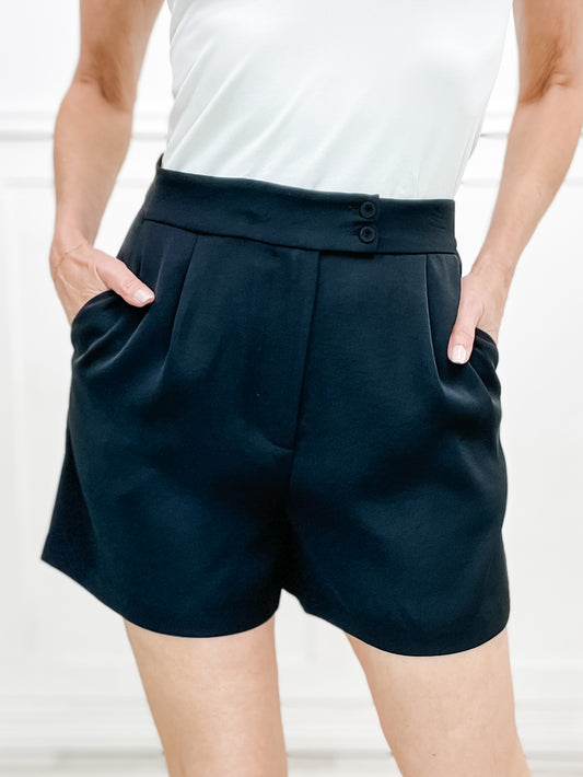 Precision Chic Tailored Poly Shorts in Black