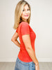 Notched Scoop Neck Short Sleeve Knit Top
