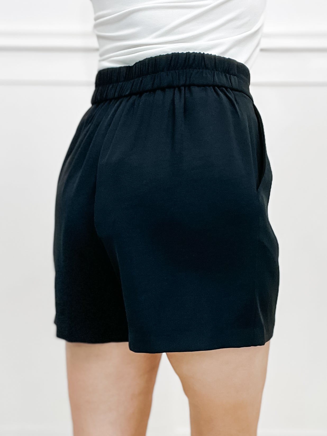 Precision Chic Tailored Poly Shorts in Black