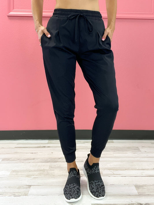 All Time High Solid Pleated Front Joggers