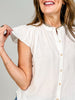 Ruched Shoulder Ruffle Sleeve Button Down Top