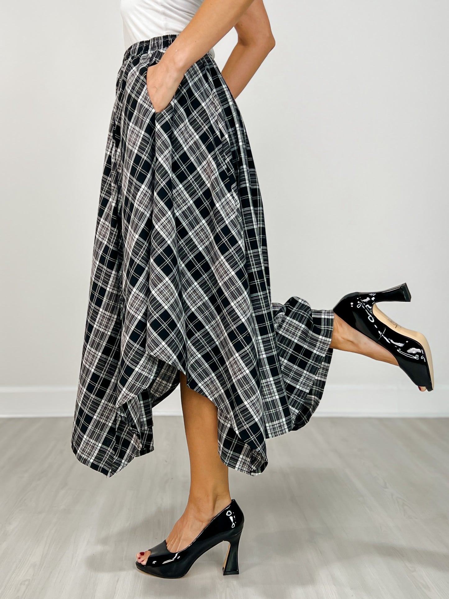 Plaid Unevenhem Midi Skirt