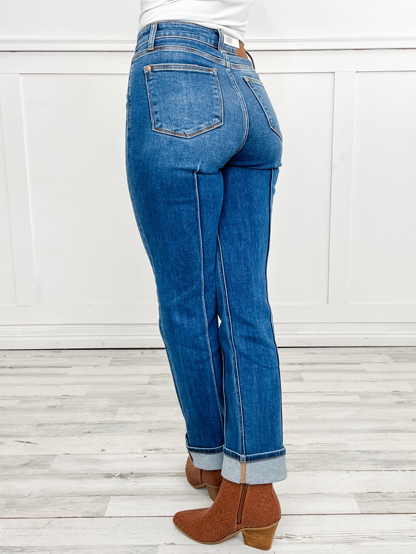 Judy Blue BETTER THAN REVENGE Hi-Rise Seam Detail and Cuffed Straight Jeans