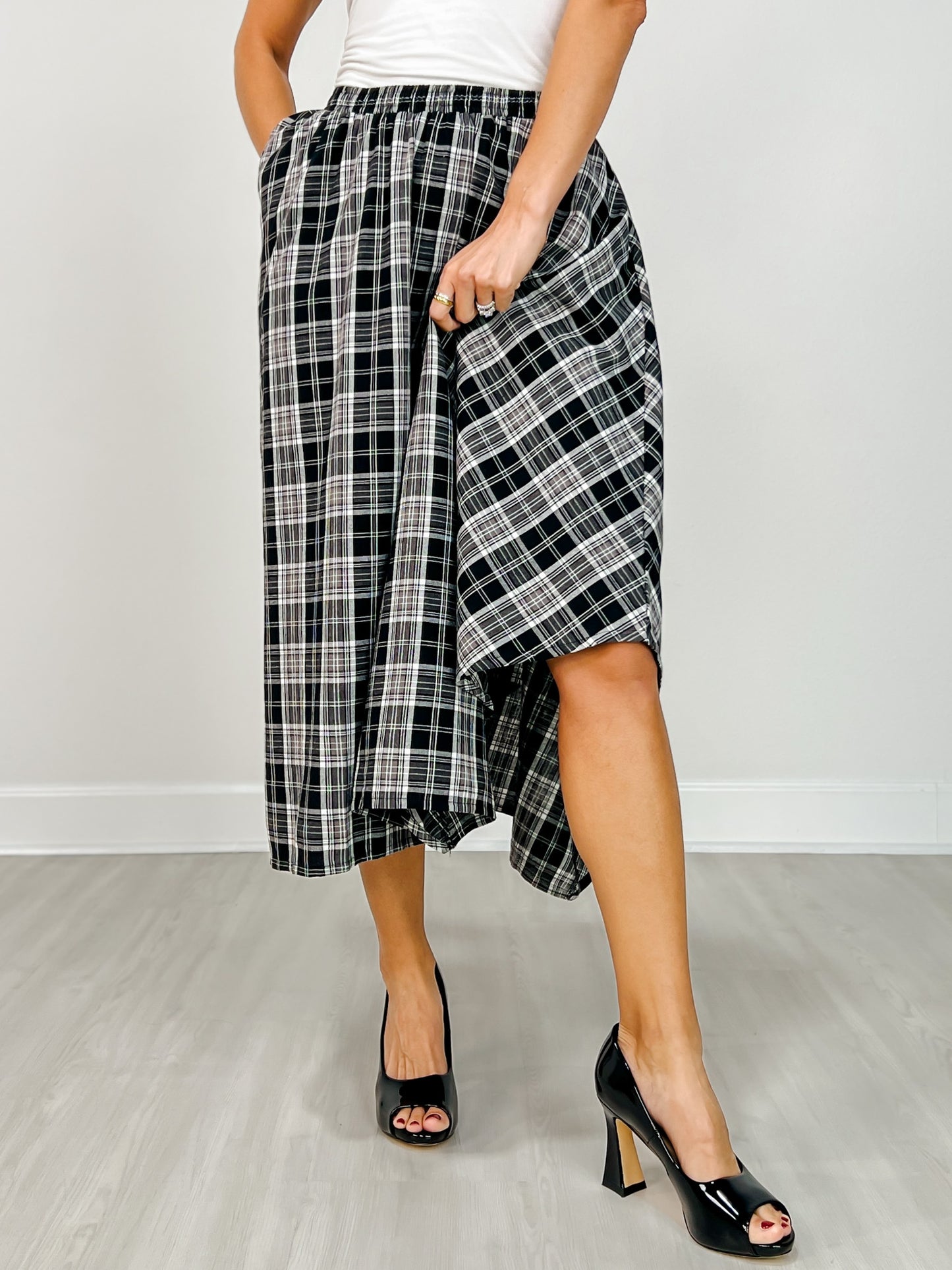 Plaid Unevenhem Midi Skirt