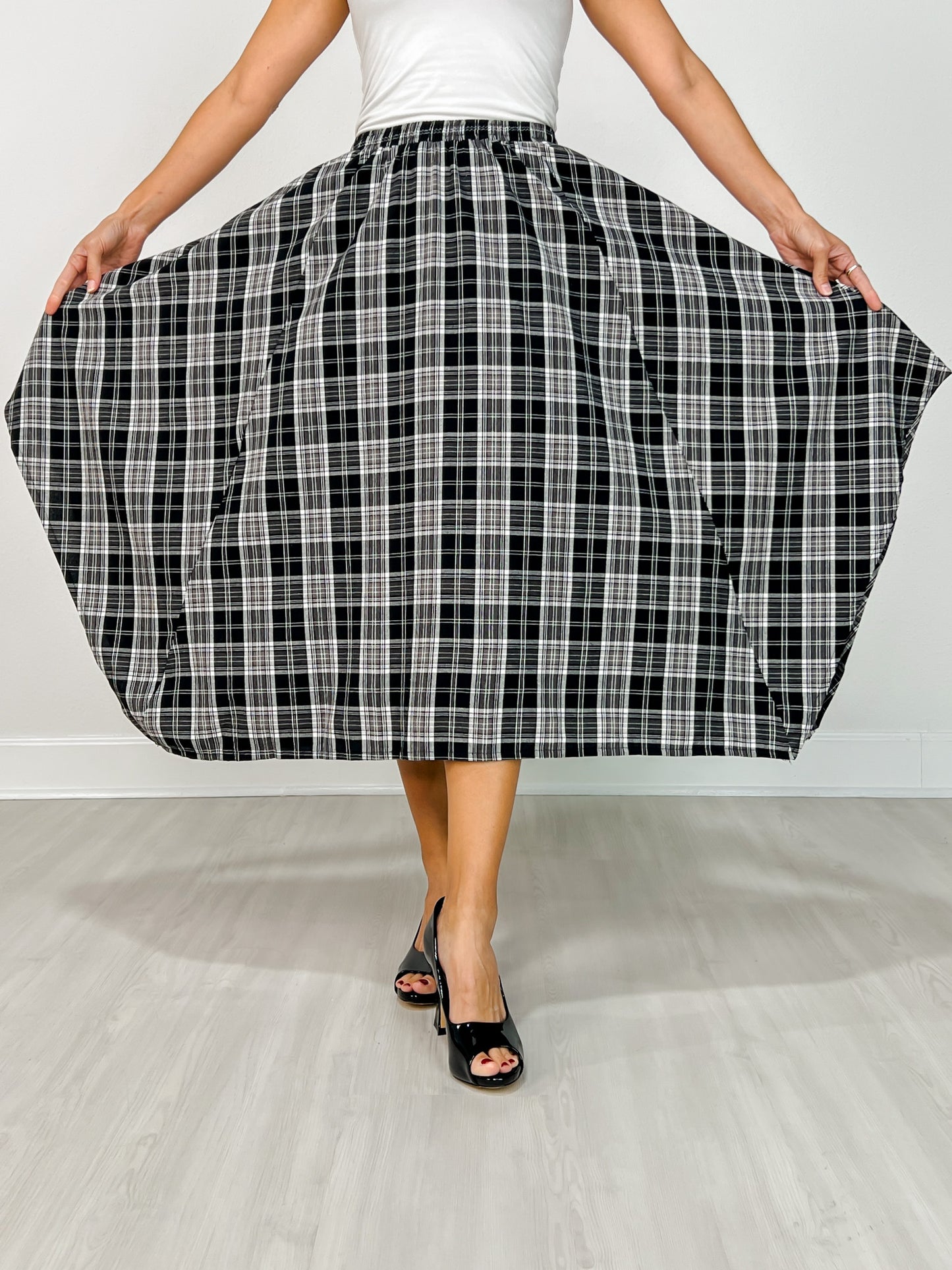 Plaid Unevenhem Midi Skirt