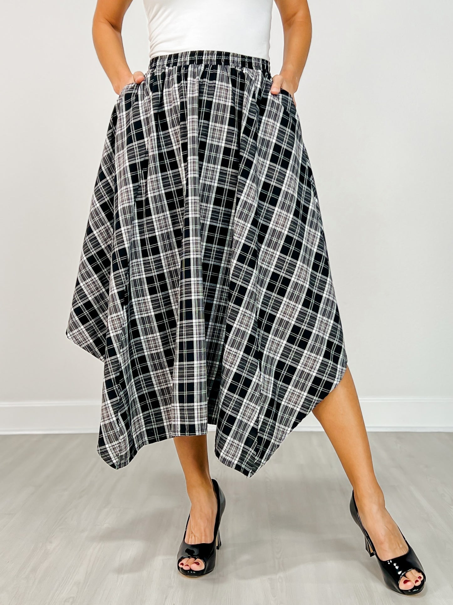 Plaid Unevenhem Midi Skirt