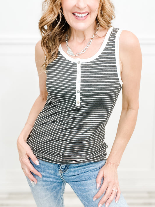 Striped Henley Tank Top