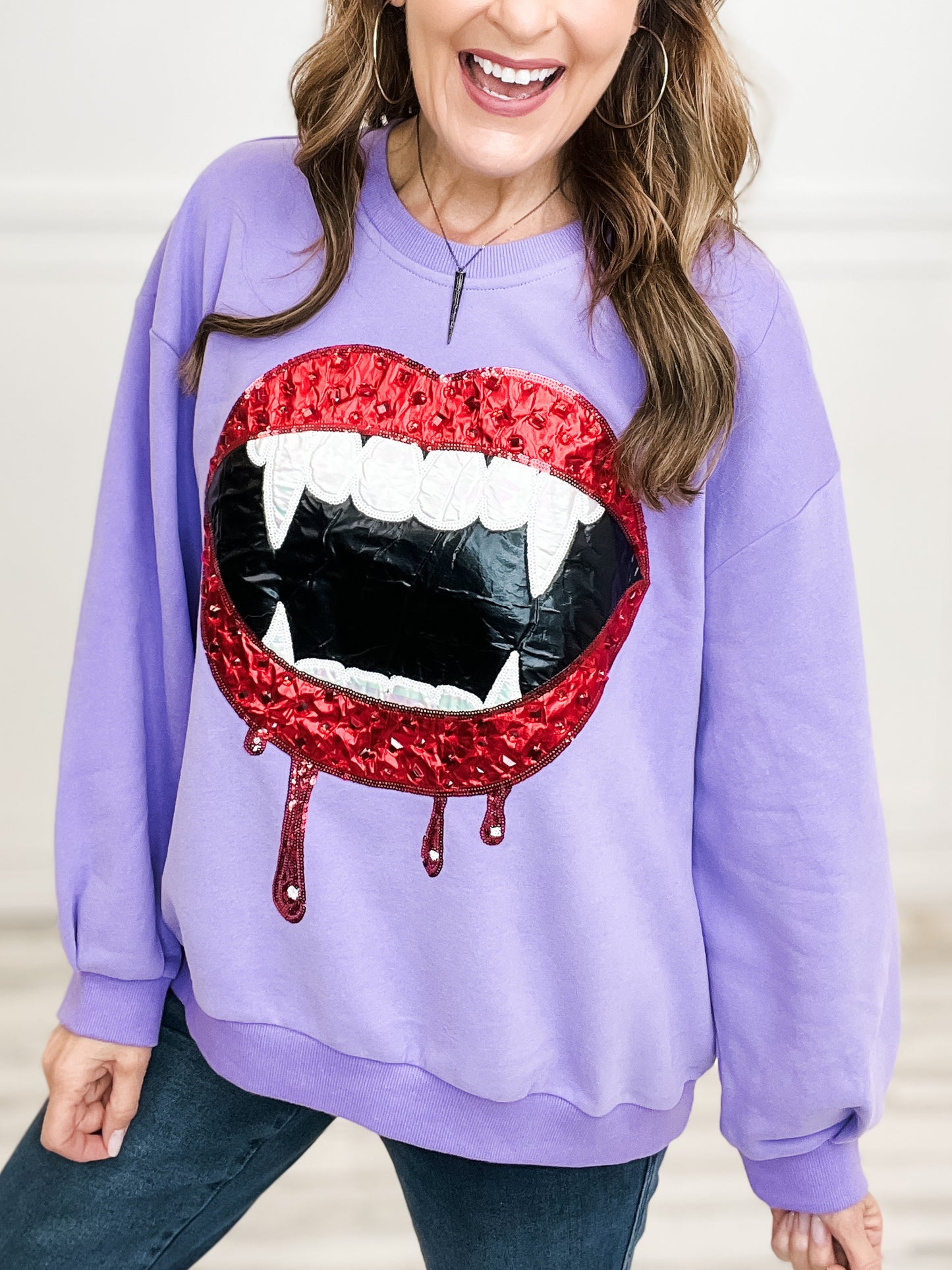 Queen of Sparkles Purple Vampire Smile Sweatshirt