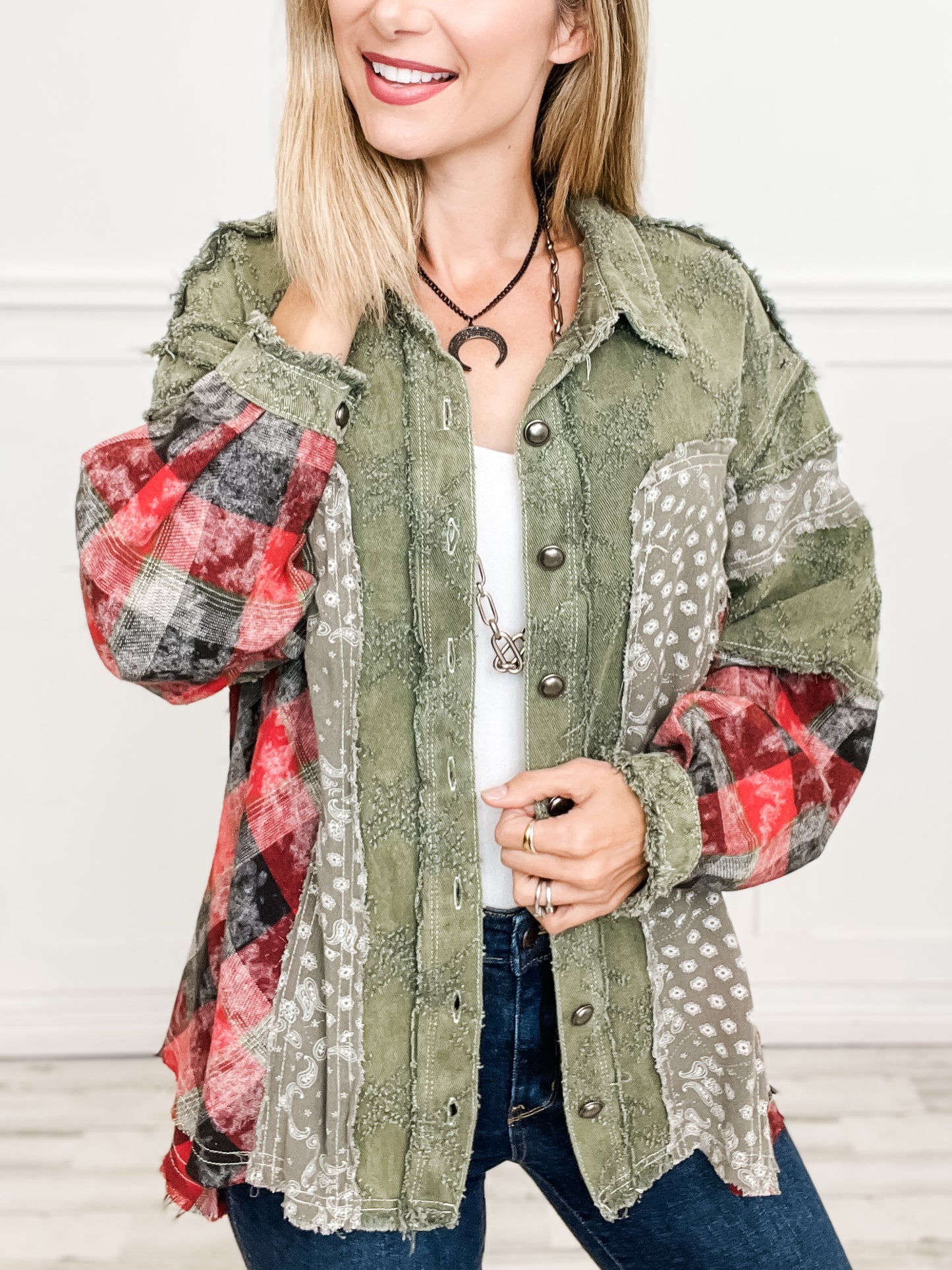 Oversized Long Sleeve Contrast Button Down Shacket