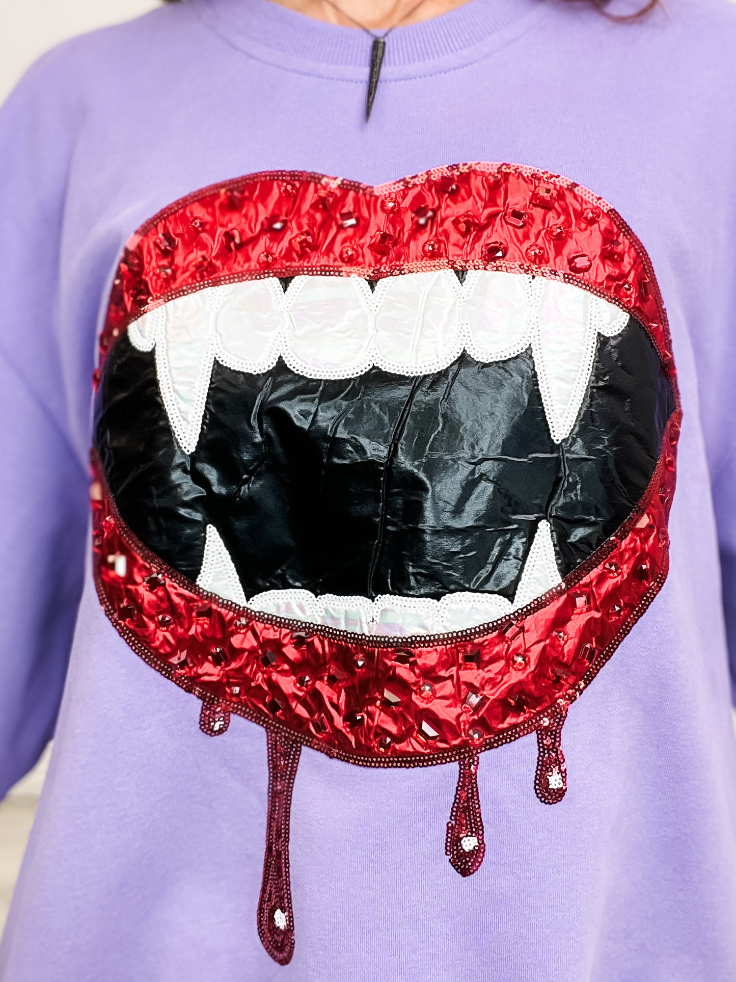 Queen of Sparkles Purple Vampire Smile Sweatshirt